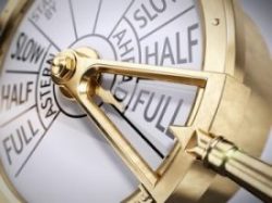 Full Ahead concept - Vintage ships engine room telegraph on full speed ahead